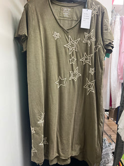 Caite army green embroidered stars dress
