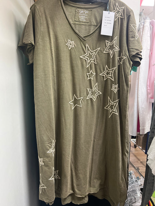 Caite army green embroidered stars dress
