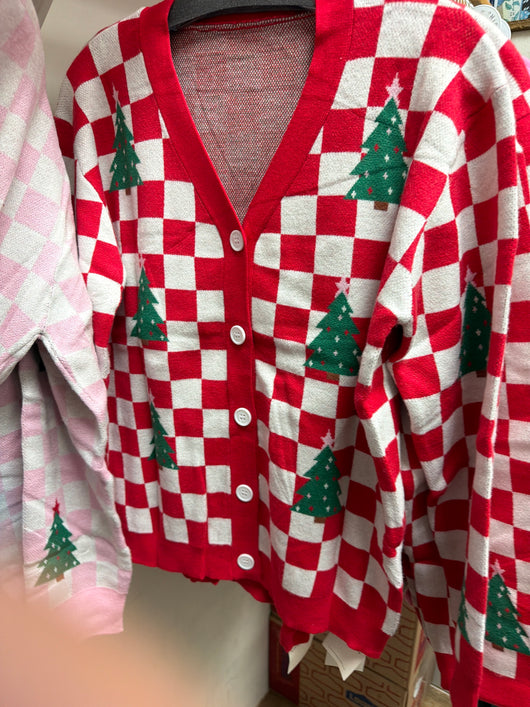 Little daisy red Christmas tree cardigan