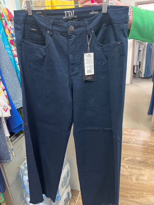 FDJ Olivia wide ankle middle pleat jeans navy