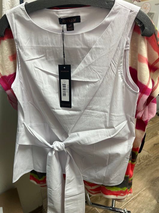 Renuar white cotton tie front sleeveless top