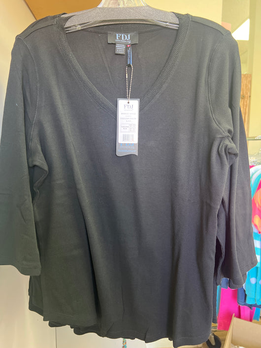 FDJ v neck ribbed 3/4 top black