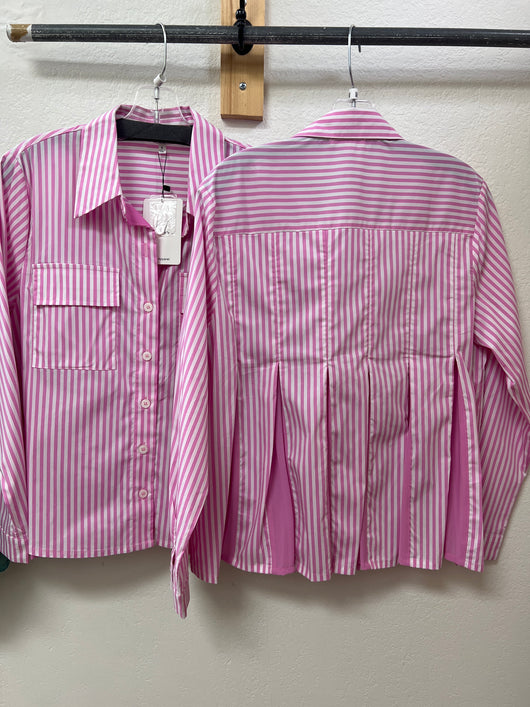 JOH pink white stripe pleated shirt