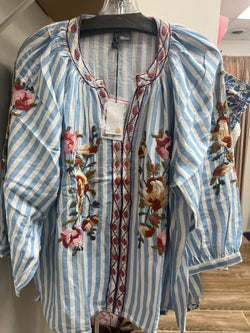 ANU blue stripe embroidered blouse