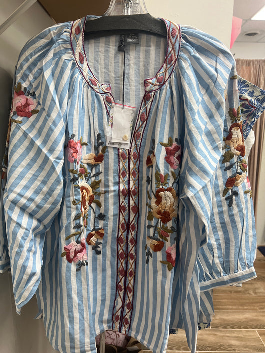 ANU blue stripe embroidered blouse