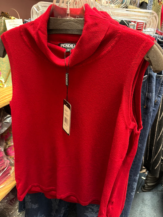 Picadilly Ribbon Red Turtle Neck Tank