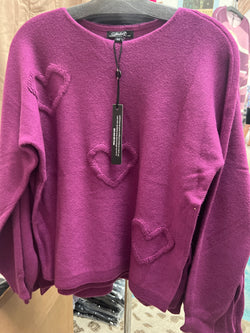 Charlie B mulberry Purple Hearts sweater