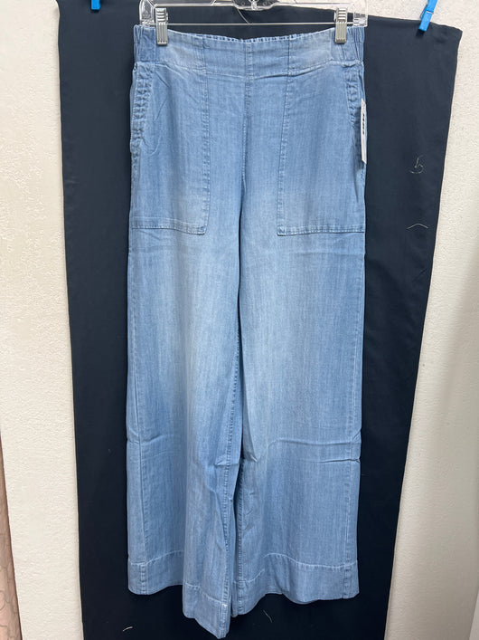 Tribal scuba blue chambray wide leg pull-on pants