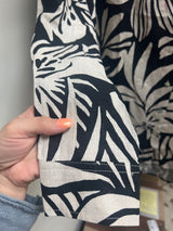 Tribal black beige tropical linen shirt