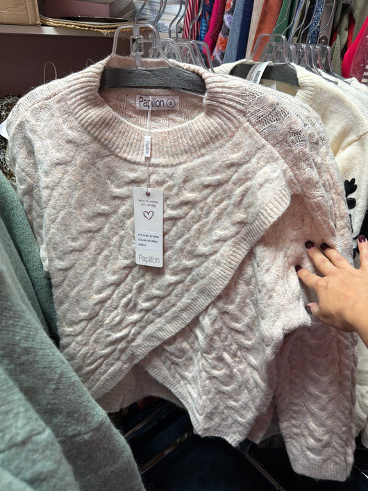 Papillon Cable Knit Crossover Sweater