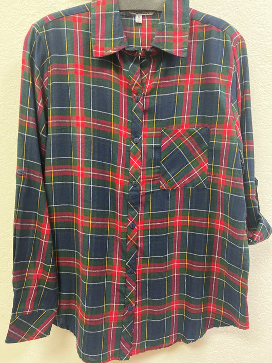Ronnie Salloway navy plaid shirt