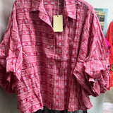 Entro pink red plaid hearts oversized shirt