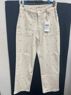 Charlie B natural beige floral embroidered jeans