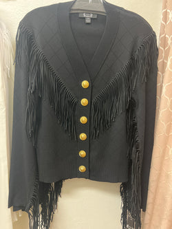 AZI fringe knit jacket black w/ gold buttons