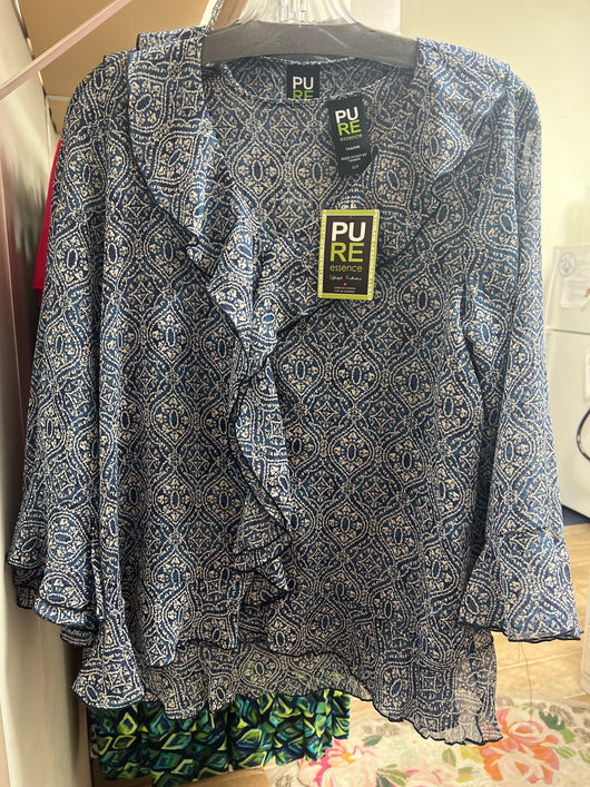 PURE ocean blue ruffle blouse
