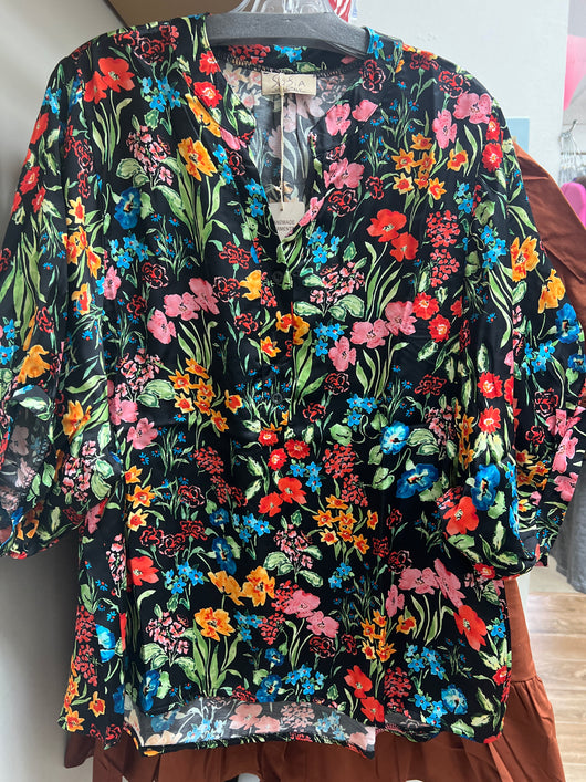 Sofia black floral multi blouse