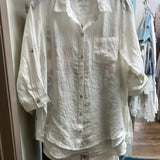 Caite while floral embroidered linen blouse