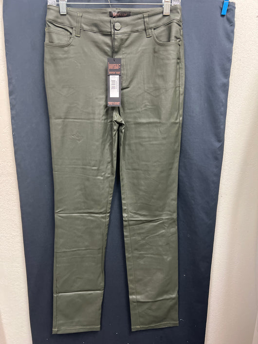 Renuar coated slim leg pants chive green