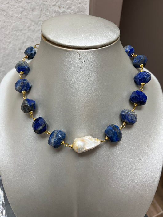 Julio blue gemstone pearl necklace
