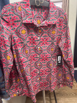 APNY grey pink multi button up shirt