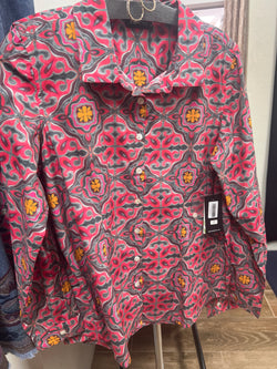 APNY grey pink multi button up shirt