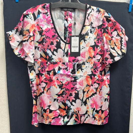 Gabby Isabella pink black floral silky top