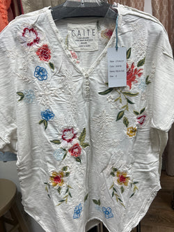 Caite white floral embroidered reva top