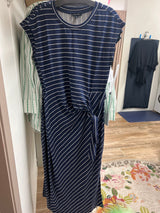Tribal jet blue white stripe belted dress