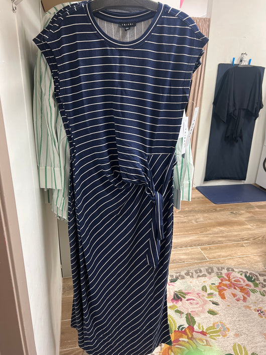 Tribal jet blue white stripe belted dress