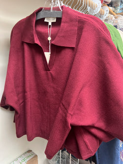 Entro knit collar top burgandy