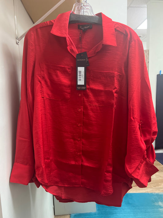 Renuar airflow button up blouse berry red