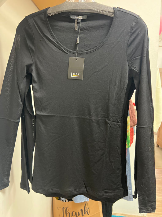 Lior black mesh long sleeve top