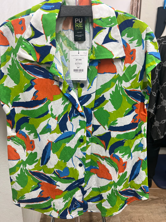 Pure green blue button up s/s top