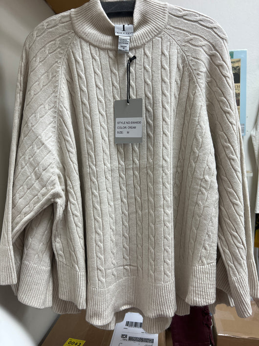 Rain & Rose mock neck flowy sleeve sweater cream