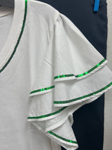 JOH white ruffle sleeve top green sequins