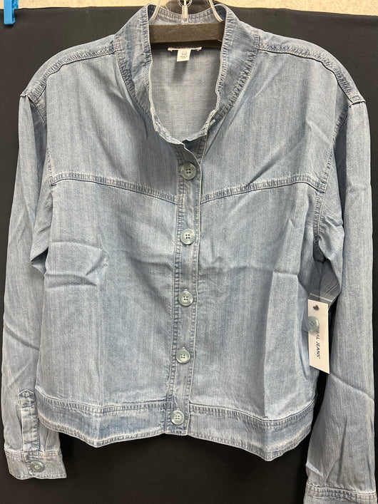 Tribal scuba blue chambray shacket