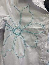 Renuar white shirt aquamarine combo flowers