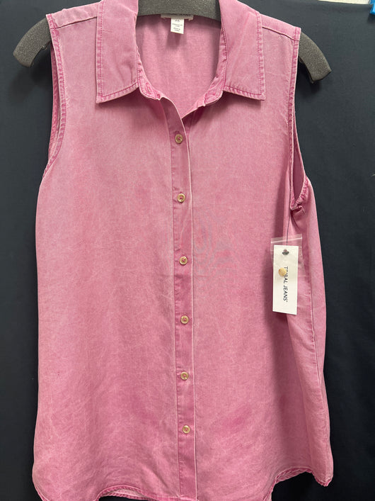 Tribal orchid sky sleeveless button up top