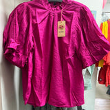 Entro fuchsia pink pleated bubble sleeve top