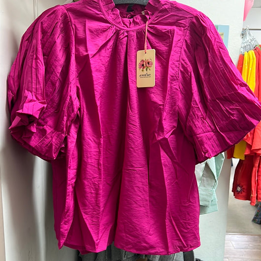 Entro fuchsia pink pleated bubble sleeve top