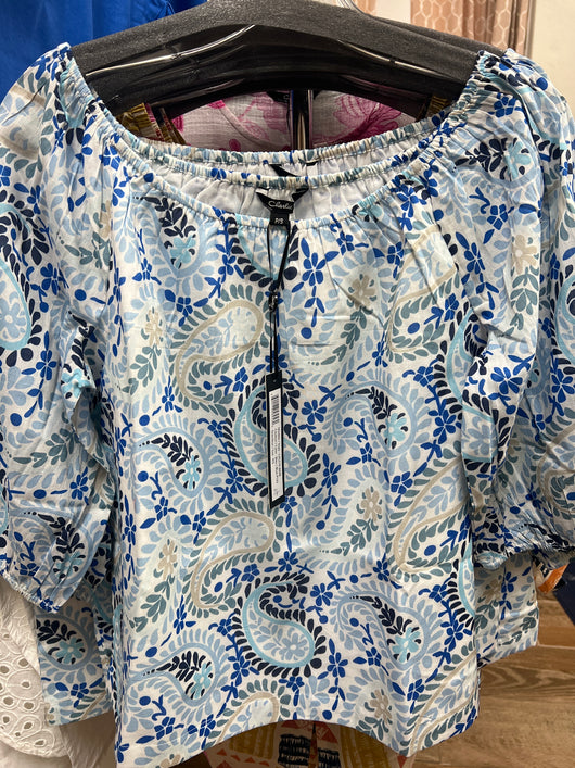 Charlie B peasant top blue paisley print