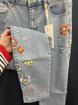 Charlie B flower embroidered light blue skinny jeans