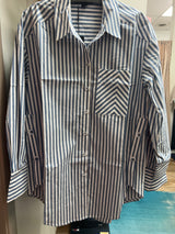 Renuar stripe button up shirt chamco blue