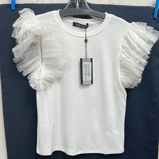 Gabby Isabella white tulle sleeve top