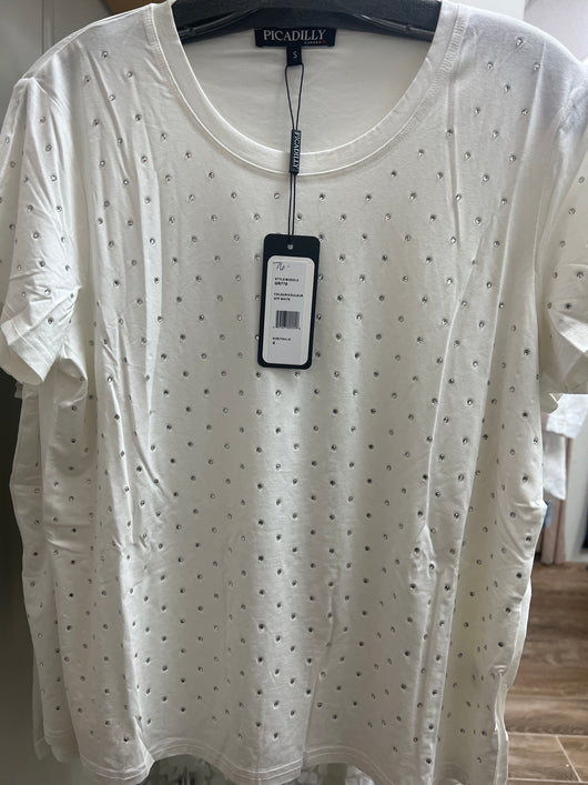 Picadilly s/s rhinestone top white