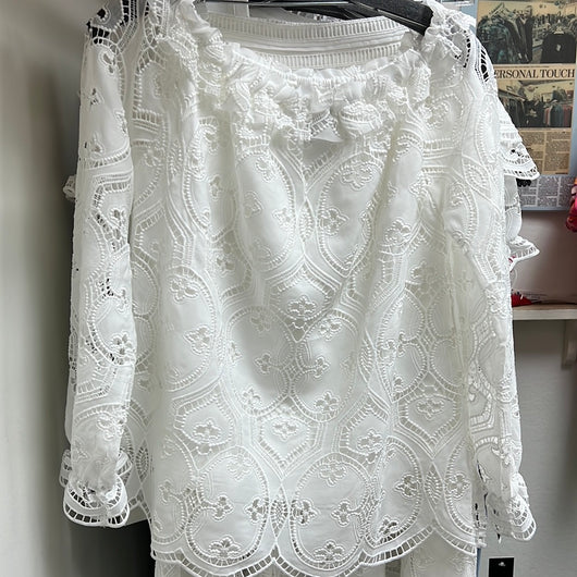AZI white lacy peasant top