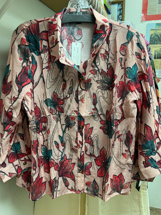 AZI peach red sparkle shirt