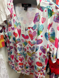 AZI white top w/ colorful hearts