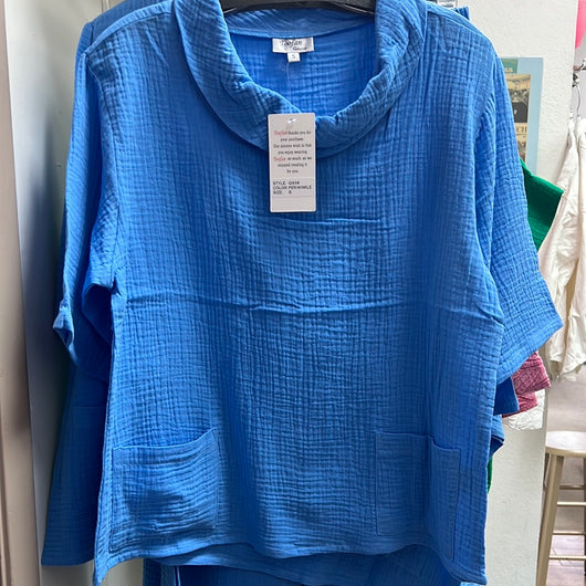 Toofan periwinkle blue cowl neck top