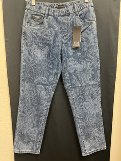 FDJ floral jacquard print pull on crop jeans